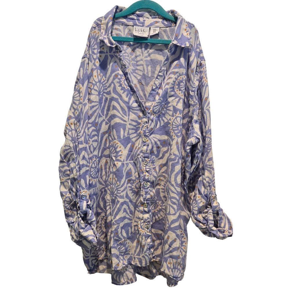 Nicole Miller Button Down Shirt Top Blouse PURPLE  Floral Print‎ Long Sleeve XL